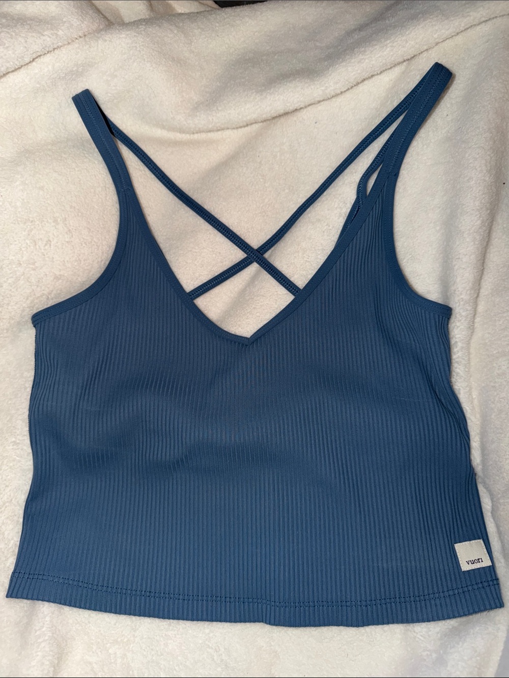 Vuori Light Blue Ribbed Tank with Logo Patch
